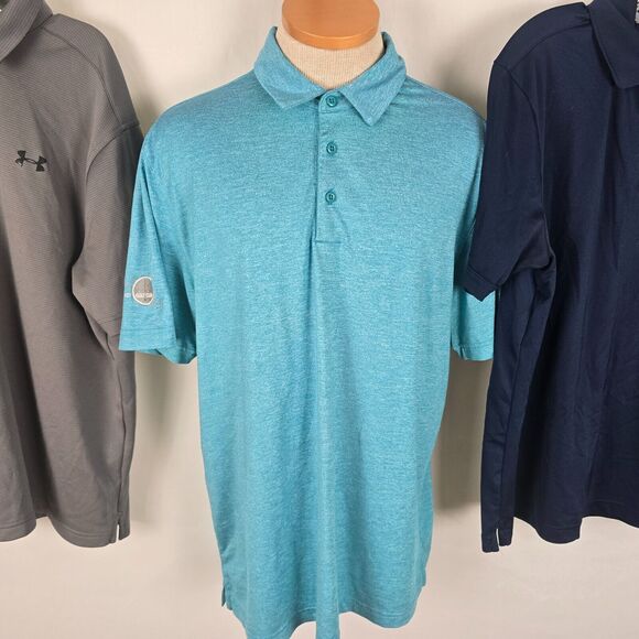 Under Armor Polo Bundle Men's L Gray Lt Blue Dk Blue Short Sleeve Loose HeatGear - Picture 7 of 16